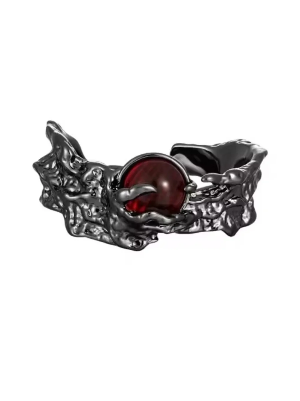 Gothic Silver Ring with Red Gemstone